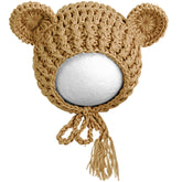 Lovely Chunky Crochet Bonnet and Bear Photography Photoshoot Props (Brown)